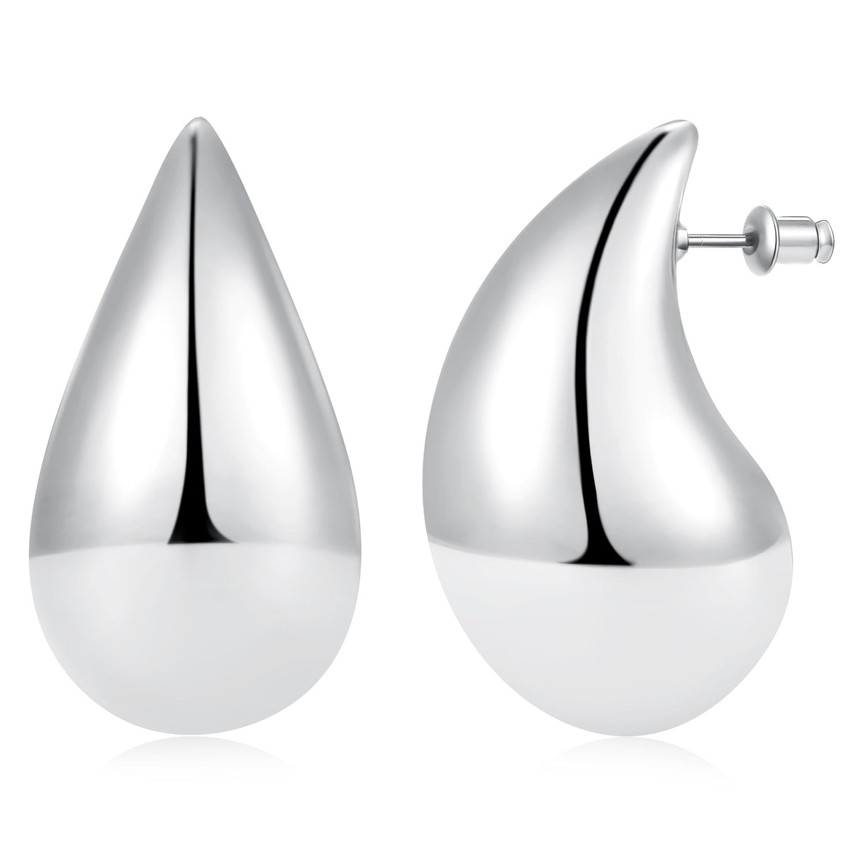 Gacimy Silver Tone Teardrop Earrings Dupes for Women, Chunky Drop Earrings for Women with 925 Sterling Silver Post, 1.7Inches
