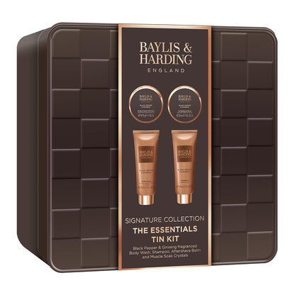 Baylis & Harding Black Pepper & Ginseng Men's The Essentials Tin Kit Gift Set (Pack of 1) - Vegan Friendly