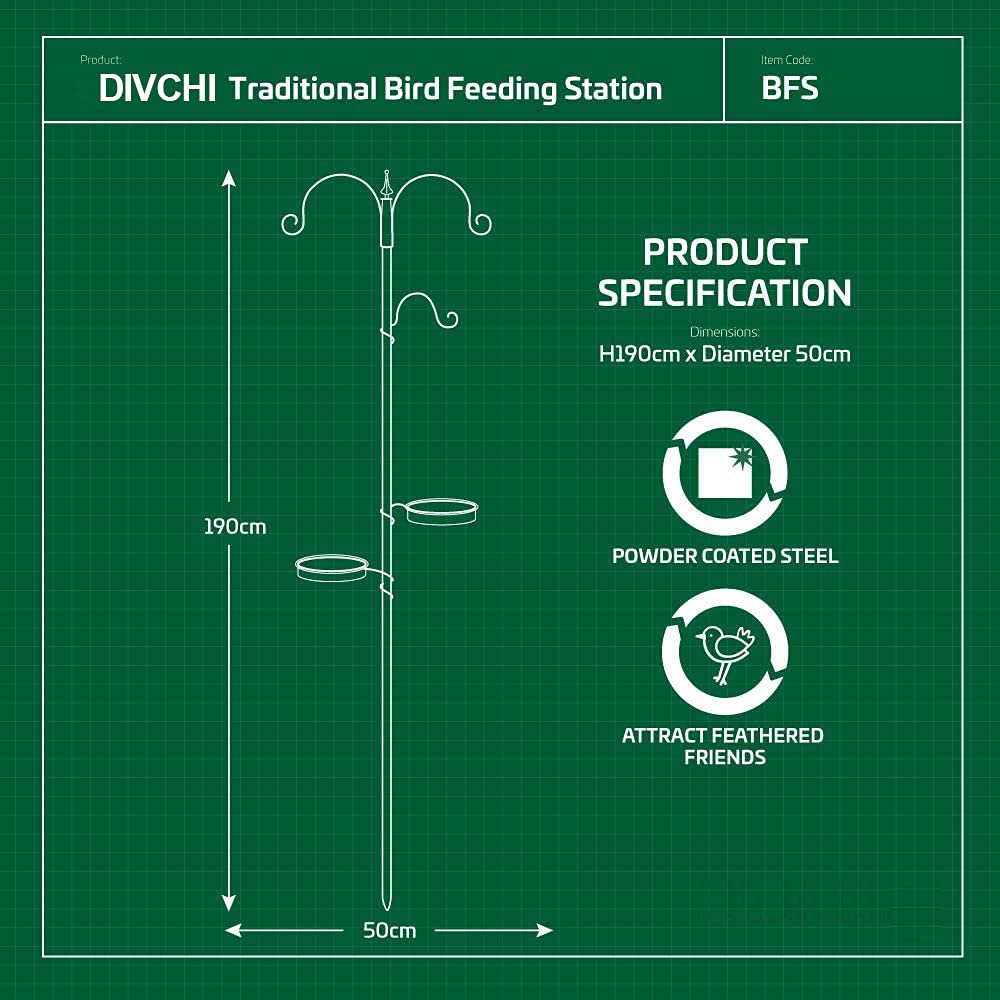 DIVCHI Bird Feeders Hanging Station With 2 Dishes Feeder Pole, Feeding Station, Metal Bird Feeder Stand, Feeders For Small Birds Garden Decorations (Only Station, Feeder Not Included)