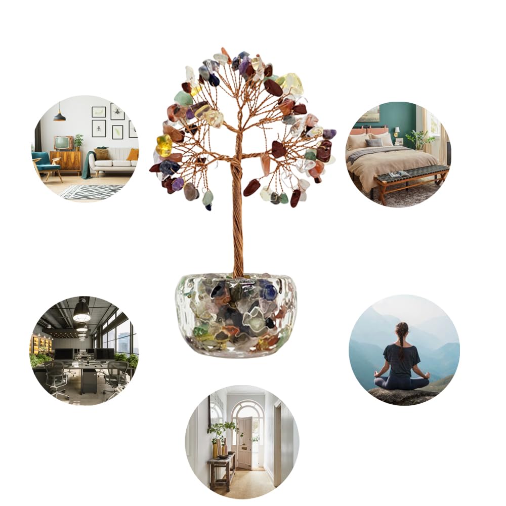 Aisamco Chakra Healing Crystal Tree of Life,Crystals and Healing Stones, Handmade Bonsai Trees,Positive Energy, Wealth, Good Luck,Feng Shui Home Office Decor,Birthday Gifts for Women