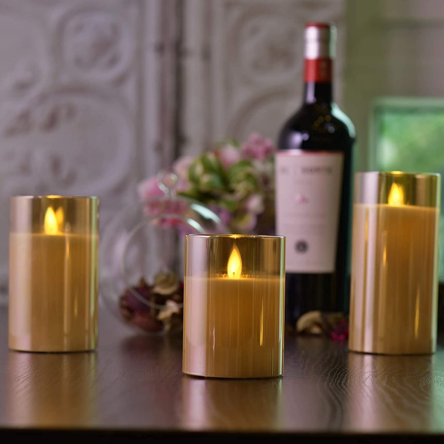 Yinuo Candle Flameless Led Candles Light Flickering,Real Wax Fake Wick Moving Flame Faux Wickless Pillar,with Timer Remote,Suit for Festival Wedding Home Party Halloween Decorations