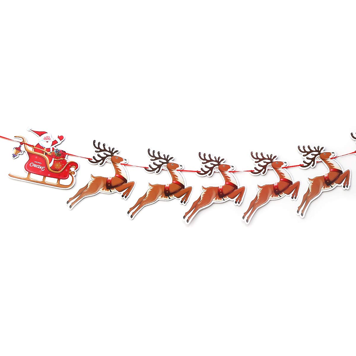 9 PCS Christmas Paper Banners Flags Santa and Reindeers Bunting Garlands for Door Wall Window Hanging Decoration Christmas Party Favor Supplies