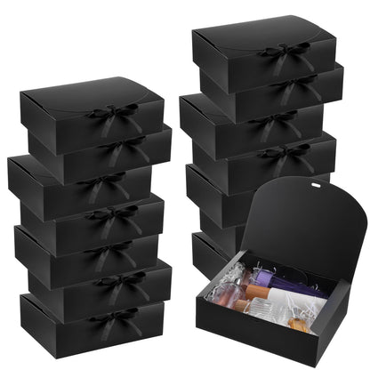 AojSup 15 Pack Gift Boxes with Lids for Presents, Black Present Boxes for Gifts, Paper Box with Ribbon for Wedding Christmas Birthday Baby Shower Party Favors, 10.6 x 7.8 x 3.1 Inches