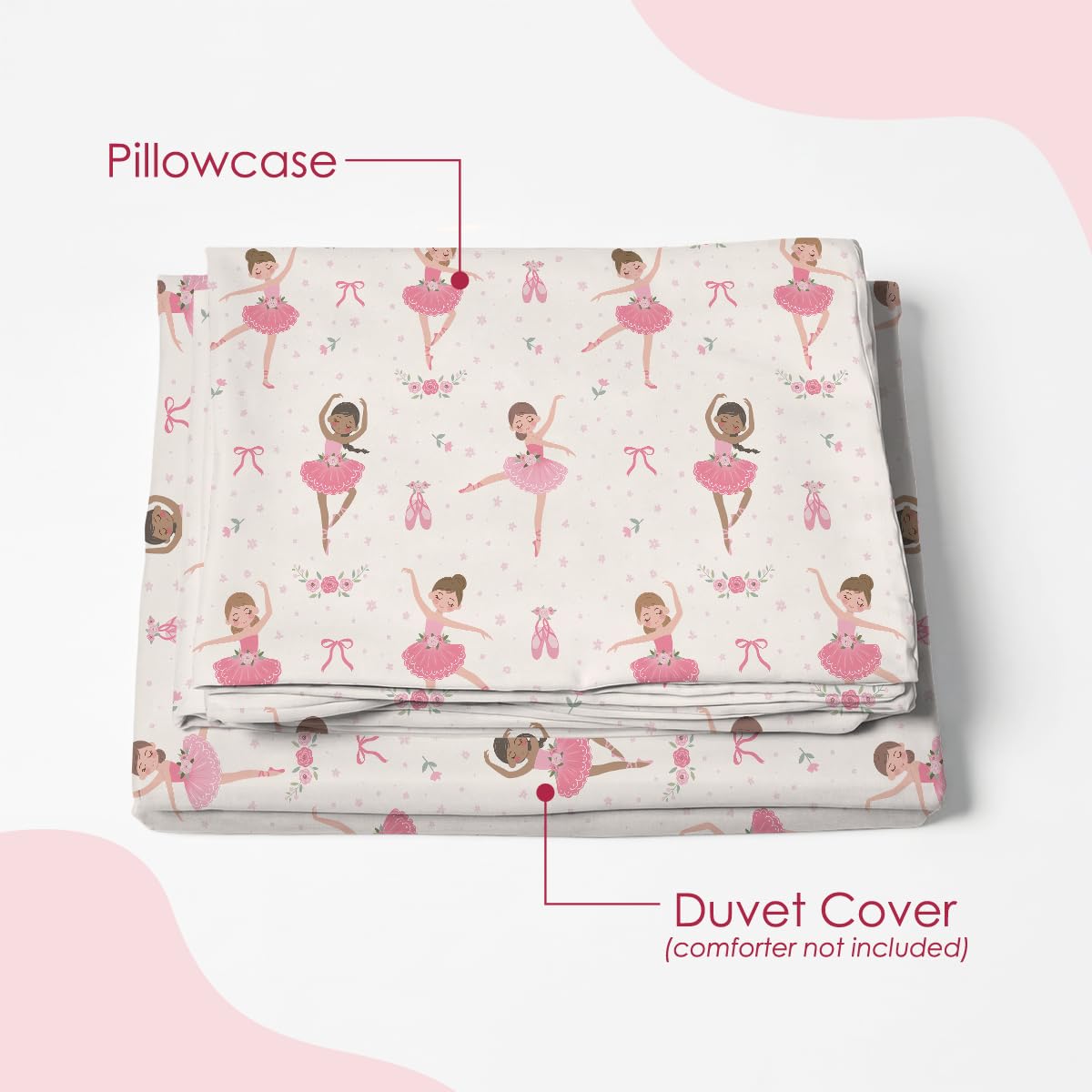 SANDJEST Ballet Duvet Cover Sets Full Size for Kids Girls, Incude 1 Polyester Comforter Cover 80x90 Inches and 2 Pillowcases 20x26 Inches, Comforter Not Included, Gift for Christmas Birthday