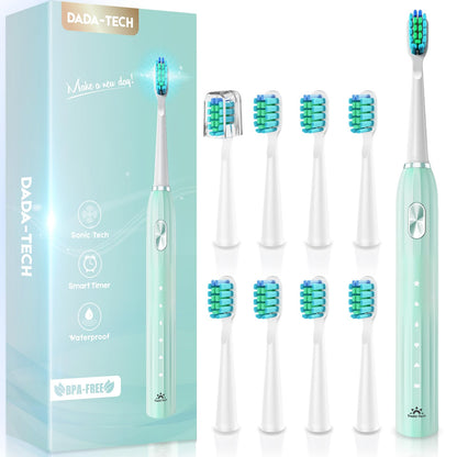 Sonic Toothbrush, Electric Toothbrush Adults Kids Electric Toothbrush Rechargeable Toothbrush with 9 Reminder Brush Heads 5 Cleaning Modes 2-Minute Timer (Green)