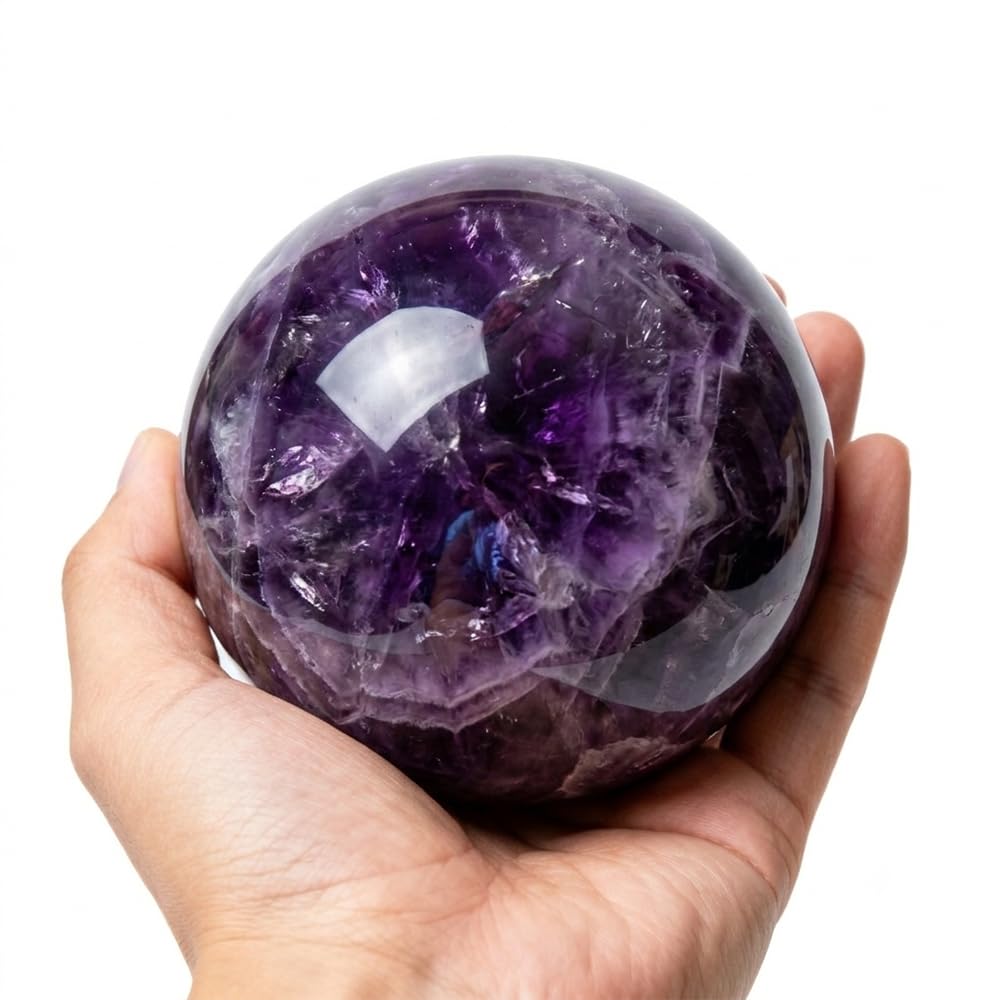 2.36-2.76inch/6-7cm Natural Crystal Ball Amethyst Sphere with Stand, Hand Polished Decorative Sphere Healing Crystals Ball Healing Stone Crafts Fengshui Home Decoration Collect