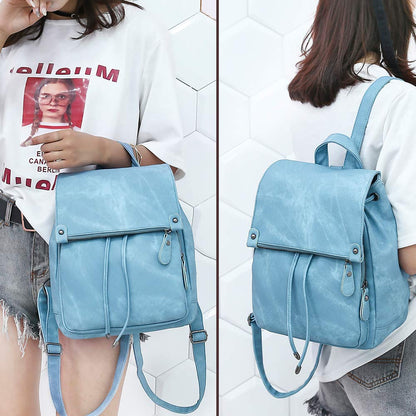 Everfunny Women Backpack Waterproof Anti-theft Lightweight PU Fashion Leather Nylon School Shoulder Bag Travel Cute Backpack Ladies(Blue)