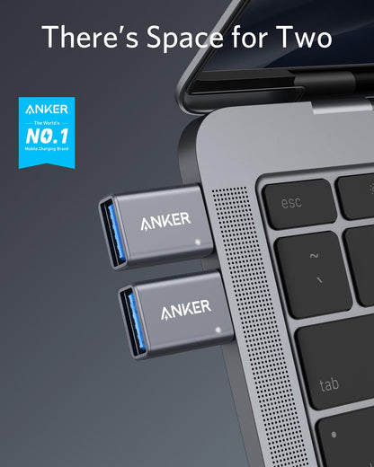 Anker USB to USB C Adapter (2 Pack), High-Speed Data Transfer, USB-C to USB 3.0 Female Adapter for MacBook Pro 2020, iPad Pro 2020, Samsung Notebook 9, Dell XPS and More Type C Devices