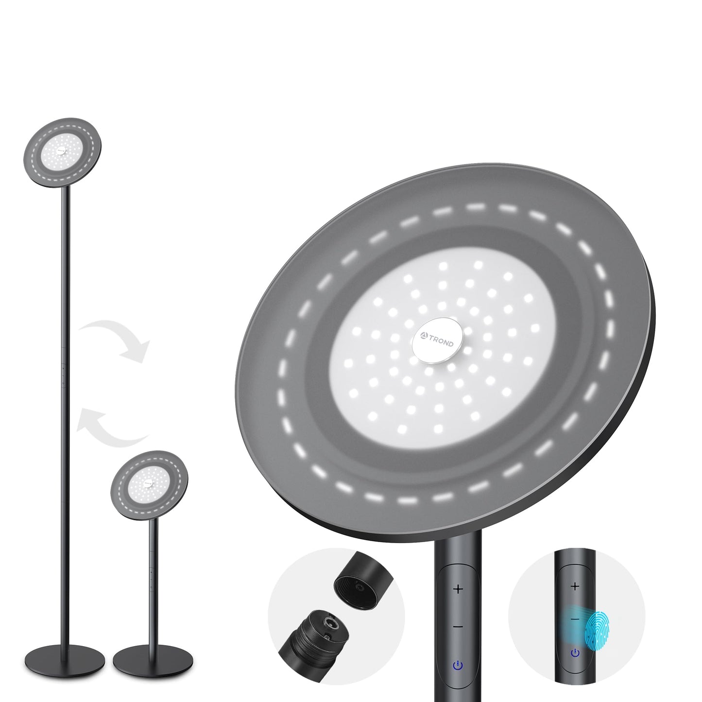 TROND Floor Lamp, Bright Sky LED Modern Torchiere Lamp, 71 in Tall Aluminum Pole Light, 5500K Natural Daylight Standing Light, Touch 5-Level Dimmable, 5000 lm, 30 Mins Timer for Living Room Bedroom