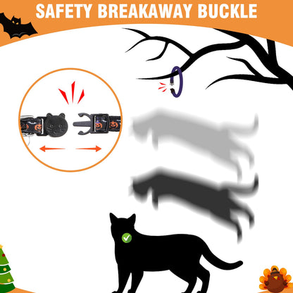 PUPTECK Thanksgiving Cat Collar with Bell 6 Packs Breakaway for Fall Halloween - Autumn Soft Adjustable Kitten Kitty Collars for Small Pet Puppy Bunny Christmas with Safety Release Buckle