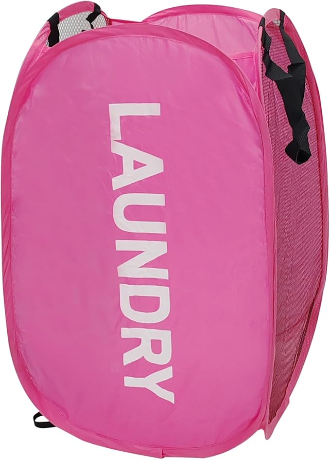 Pop Up Laundry Hamper Collapsible Laundry Basket Mesh Foldable Pink Dirty