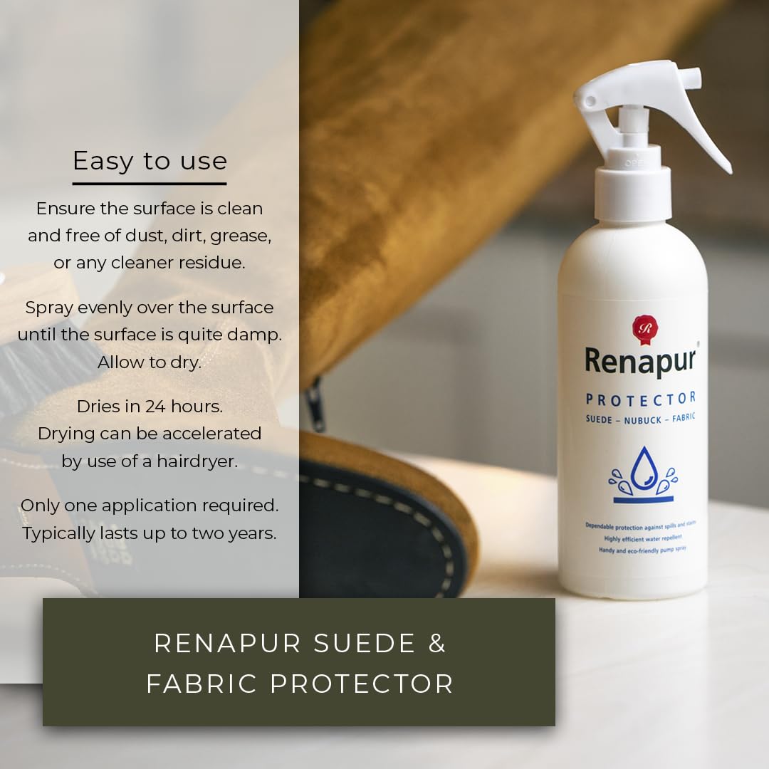 Renapur Suede, Nubuck, Fabric Waterproofing/Stain Protection — Eco-Friendly, Non-Toxic, for Shoes, Boots, Trainers & Clothing (250ml Spray Bottle)
