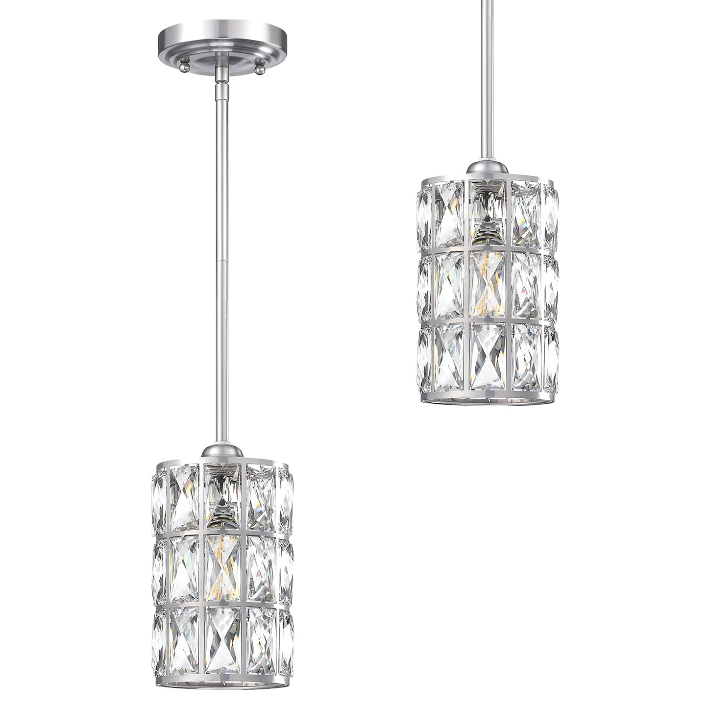 2 Pack 1 Light Hanging Kitchen Island 5" Crystal Pendant Light Modern Pendant Light Fixture Brushed Nickel Finish with Crystal Shade for Bar,Dining Room,Corridor,Living Room Over Sink