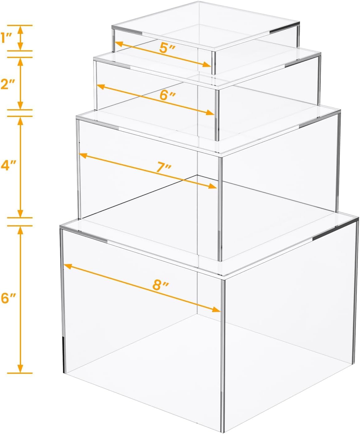 Set of 4 Crystal Clear Acrylic Boxes Cube Display Buffet Nesting Risers with Hollow Bottoms