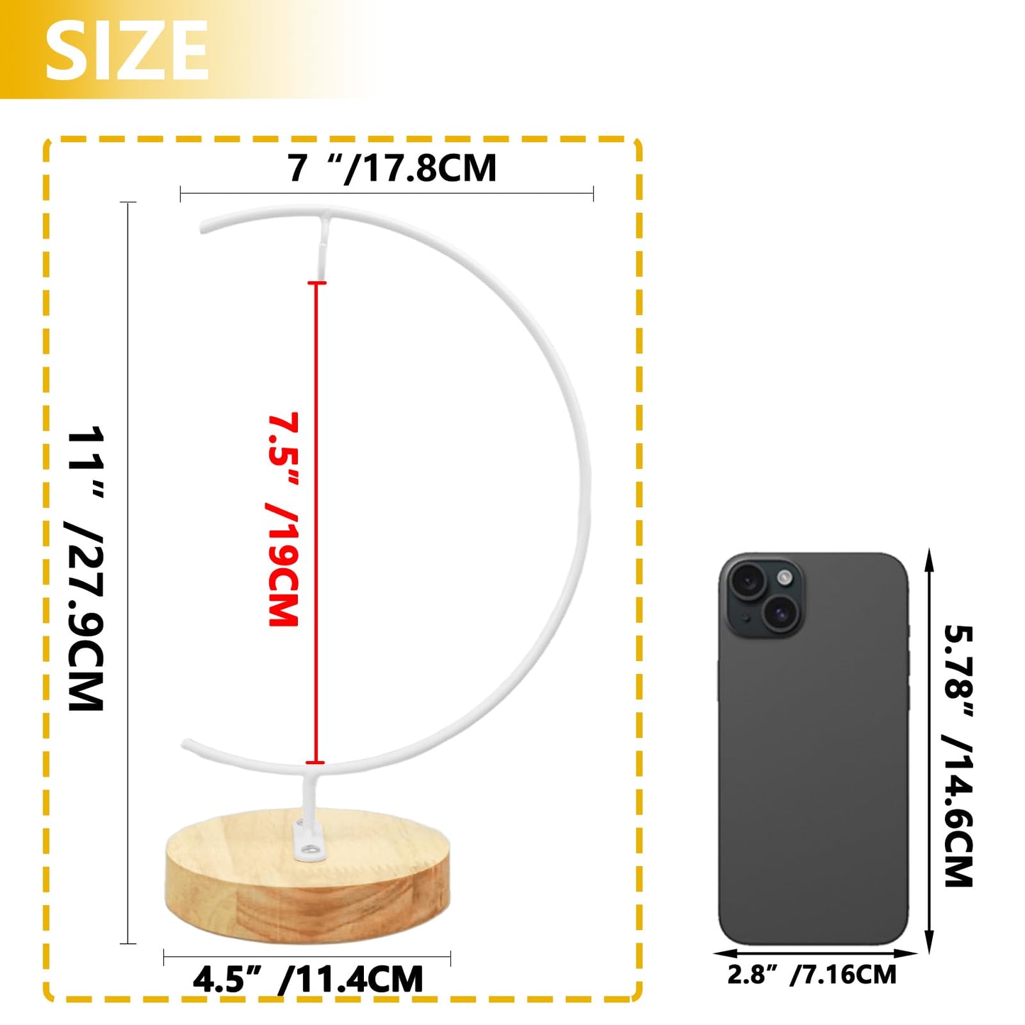 YY YEARCHY 11-inch Ornament Display Stand with Wooden Base Metal Hook Tabletop Holder for Hanging Glass Globe Ball Gifts(3, White)