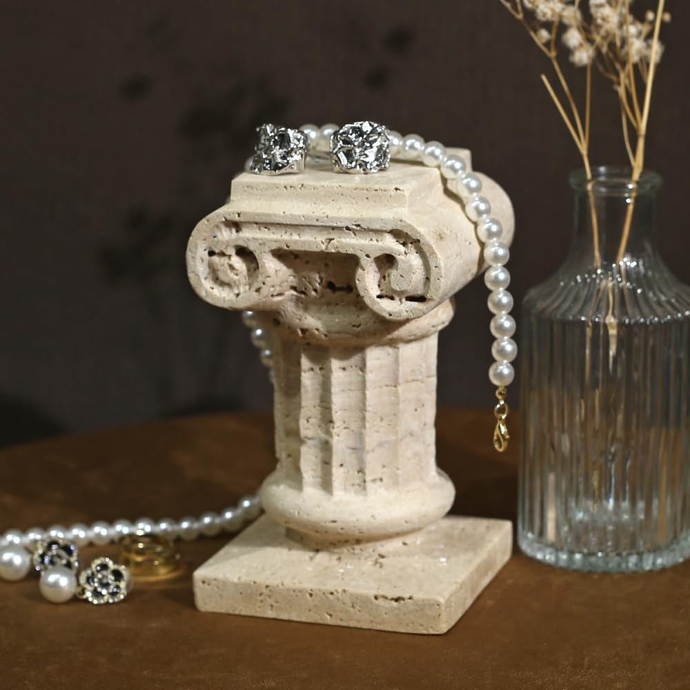 DUANYAN Travertine Roman Pillar Statues Small Sculpture Decor for Coffe Table, Decorative Pillar for Living Room Bedroom Bookshelf Display, Mini Roman Columns, Tabletop Elegant Stone Statue