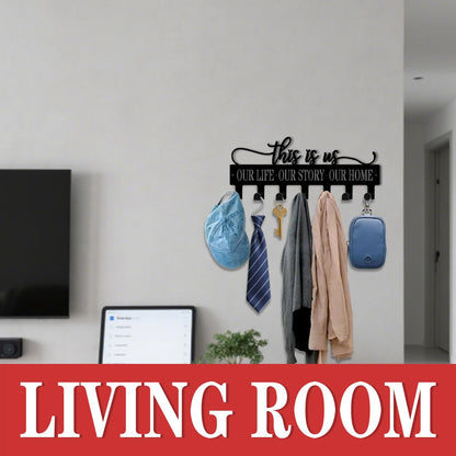 VUZUCOSH Key Holder Wall Mount, This is Us Sign, Key Holder Wall for Wall Decorative with 6 Hooks, Organizer Rack Hanger for Entryway, Front Door, Hallway, Office 9.8 inches