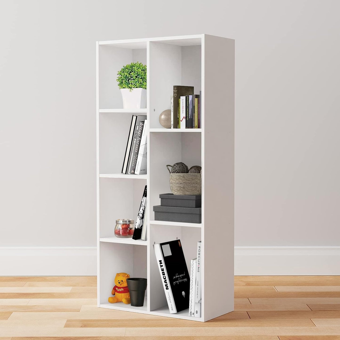 Amazon Basics 7 Cube Organizer Bookcase, Storage Shelf for Home and Office, Display Storage Organizer, Sturdy with Easy Assembly, 9.25"D x 19.49"W x 41.73"H, White
