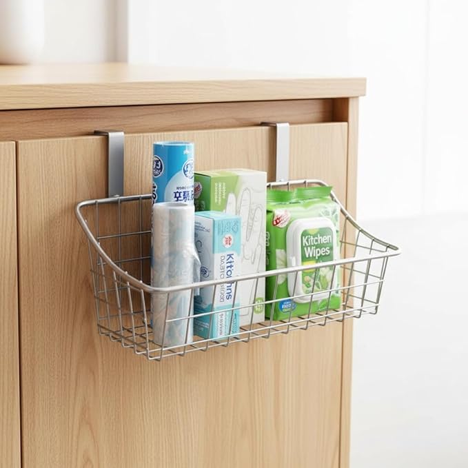 LeleCAT Basket with hook Grid Storage Basket, Hang it behind a door or on a