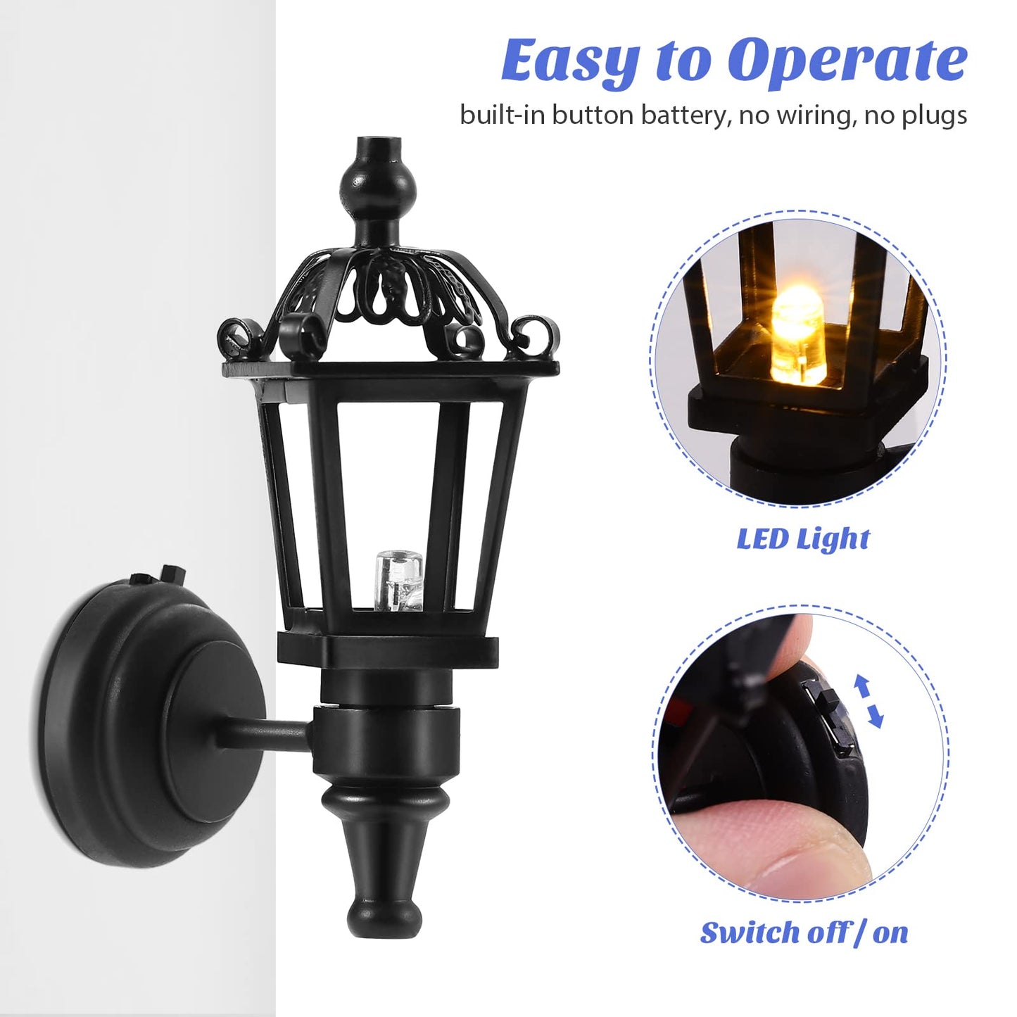 TOYANDONA 2pcs Dollhouse LED Wall Sconces 1: 12 Scale Wall Lamp Simulation Miniature Furnitures for DIY Dollhouse Living Room Mini Toy Wall Lamp Models Black