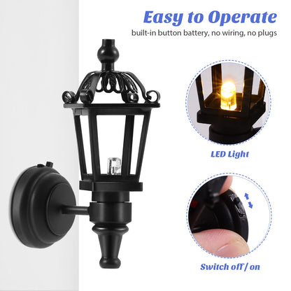 TOYANDONA 2pcs Dollhouse LED Wall Sconces 1: 12 Scale Wall Lamp Simulation Miniature Furnitures for DIY Dollhouse Living Room Mini Toy Wall Lamp Models Black