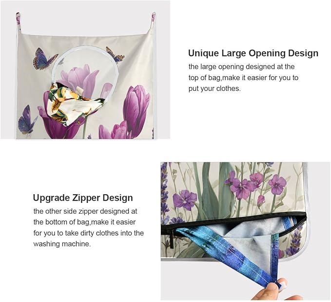 Purple Tulilp Butterfly Hanging Laundry Hamper Door Hampers Bag Basket