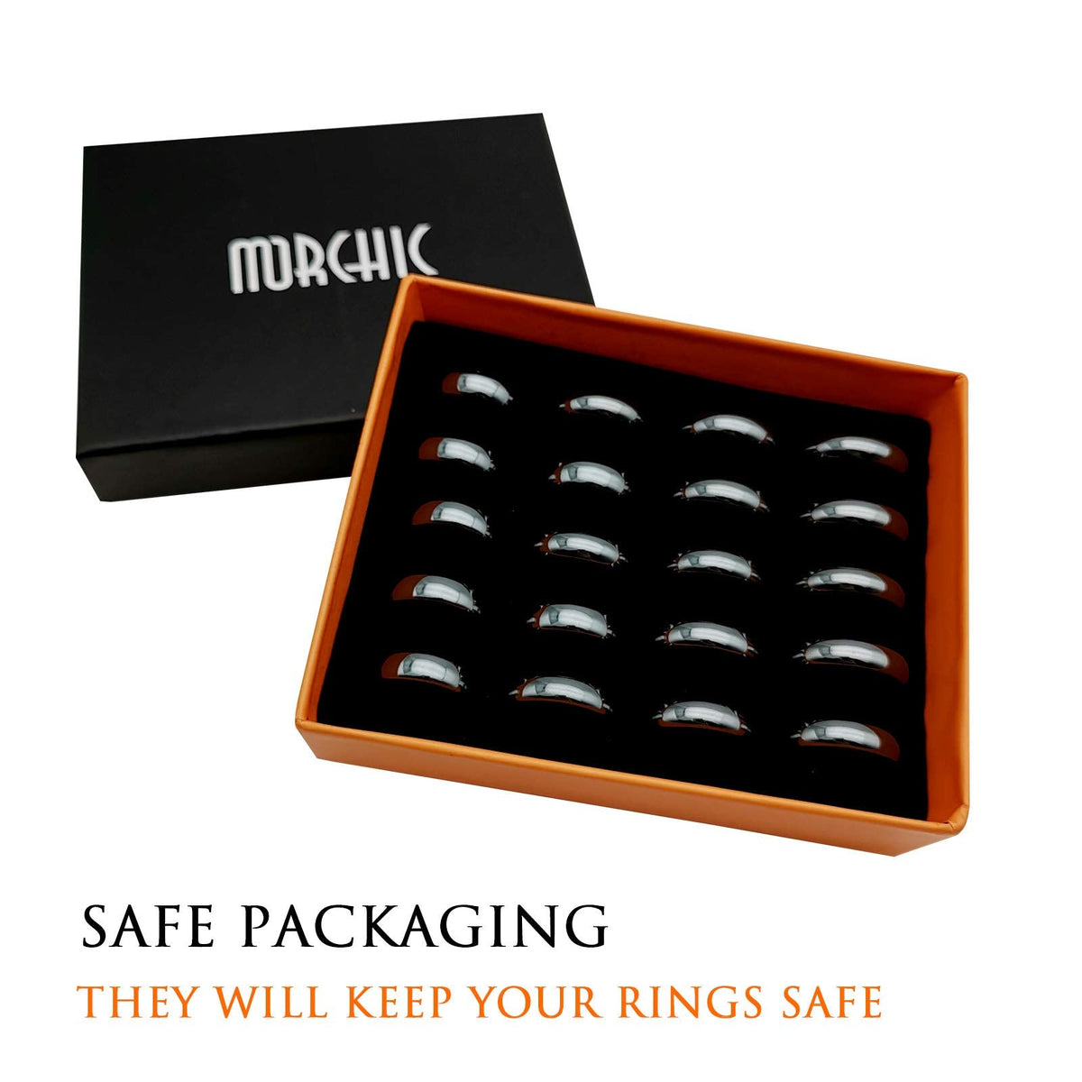 Morchic 20Pcs Pack Hematite Stone Rings for Women & Men, Unisex Plain Band Set (6mm Width) - Mixed Sizes 6-12, Chakra Balancing, Polished Gemstone, Gift Ready