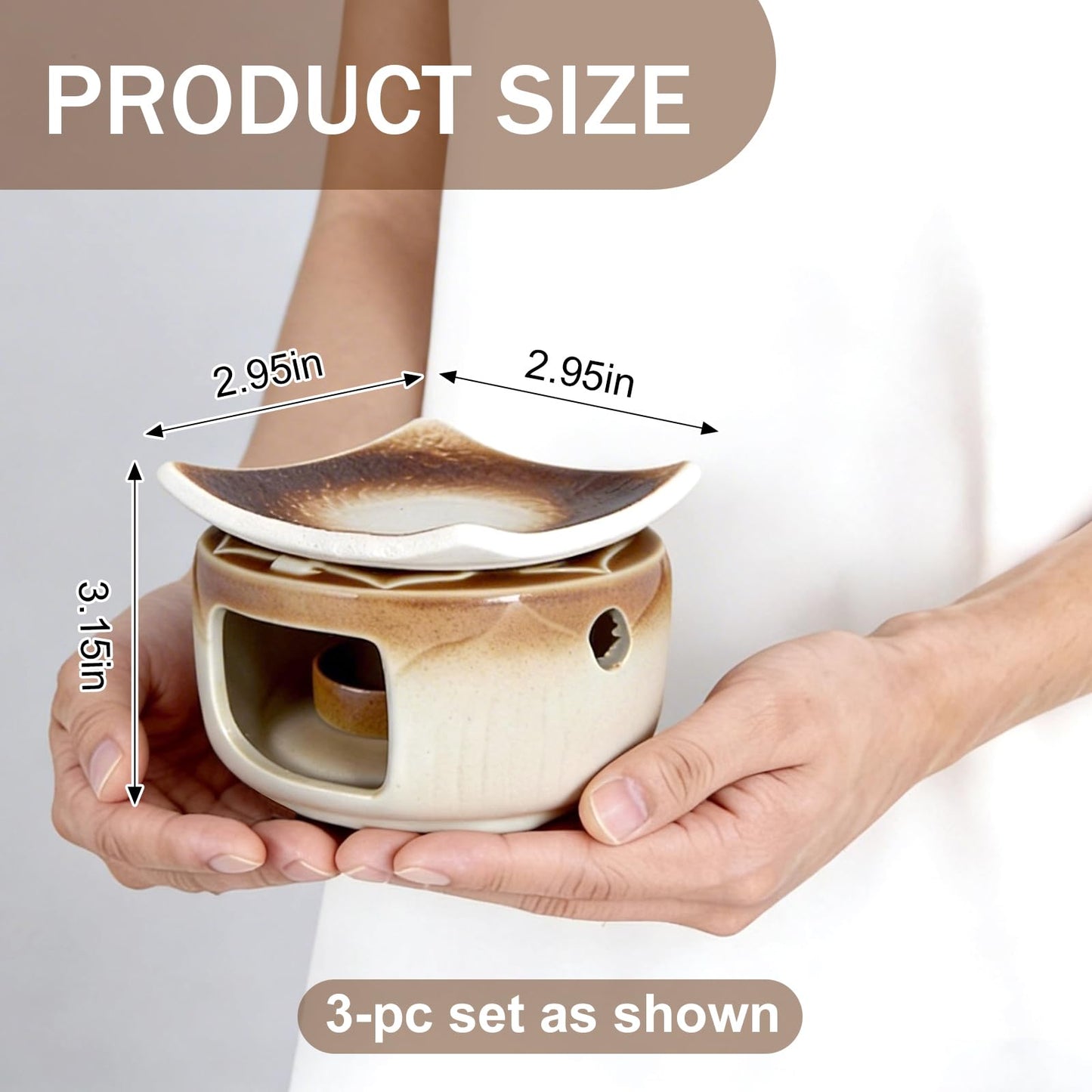 YSZYPETHE Handmade Ceramic Aromatherapy Diffuser,Herb Burner & Candle Wax Warmer with Tealight Holder, Home Fragrance Accessories forRelaxation & Meditation（3.15 * 2.95 * 2.95）
