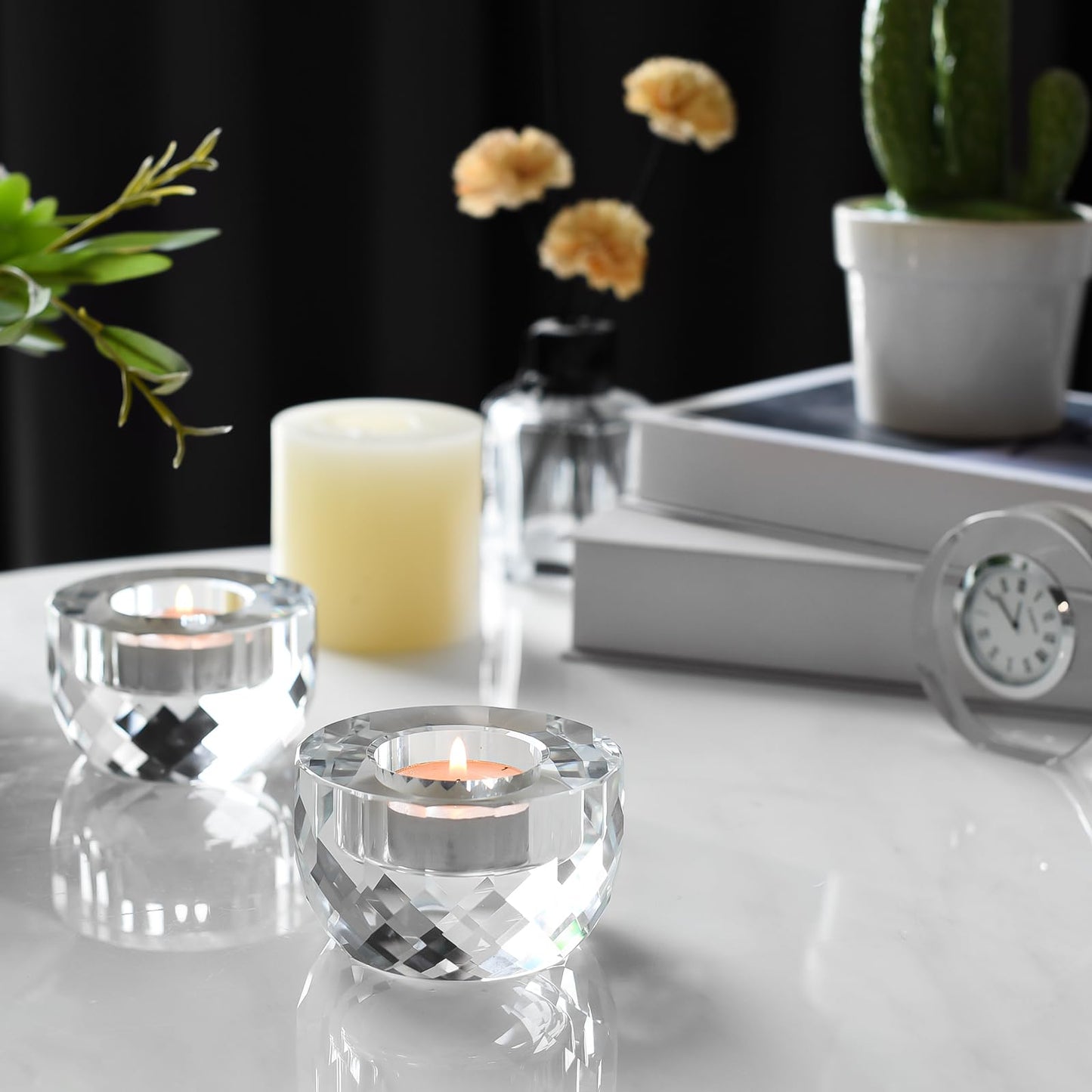 Crystal Candle Holders Set of 2, Tea Wax Ultra Elegant & Modern Centerpiece Home Décor,Wedding