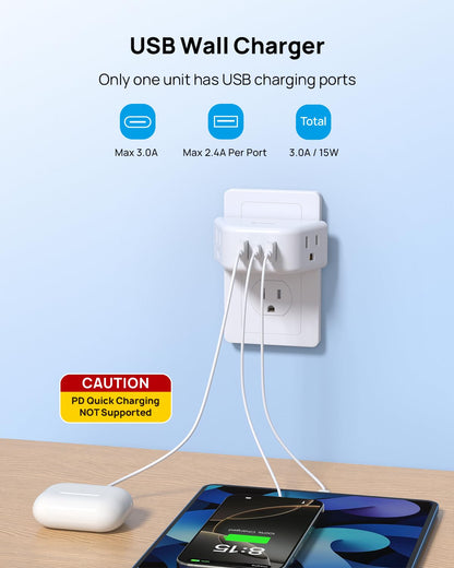 TROND Multi Plug Outlet Extender 2 Pack - Electrical Wall Splitter, 3 Way Angled Wall Outlet Adapter, Cruise Essentials, Small Multiple Plug Expander for Cruise Ship Home Office Dorm Room, White
