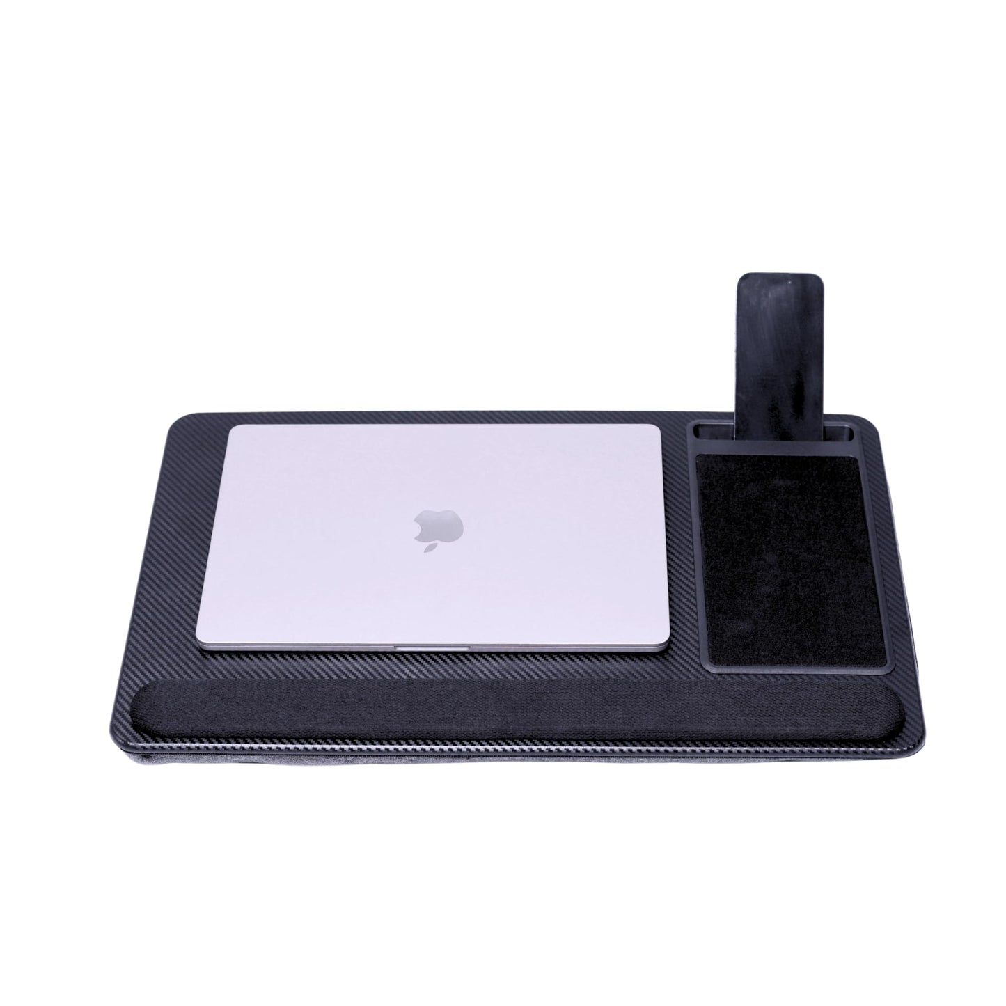 Lap Desks for Adults, Home Office Black Carbon Laptop Lap Desk Stand with Wrist Rest, Mouse Pad & Phone Holder, Cushioned Lap Tray Laptop Stand for Bed & Couch, Fits up to 15.6 Inch Laptops