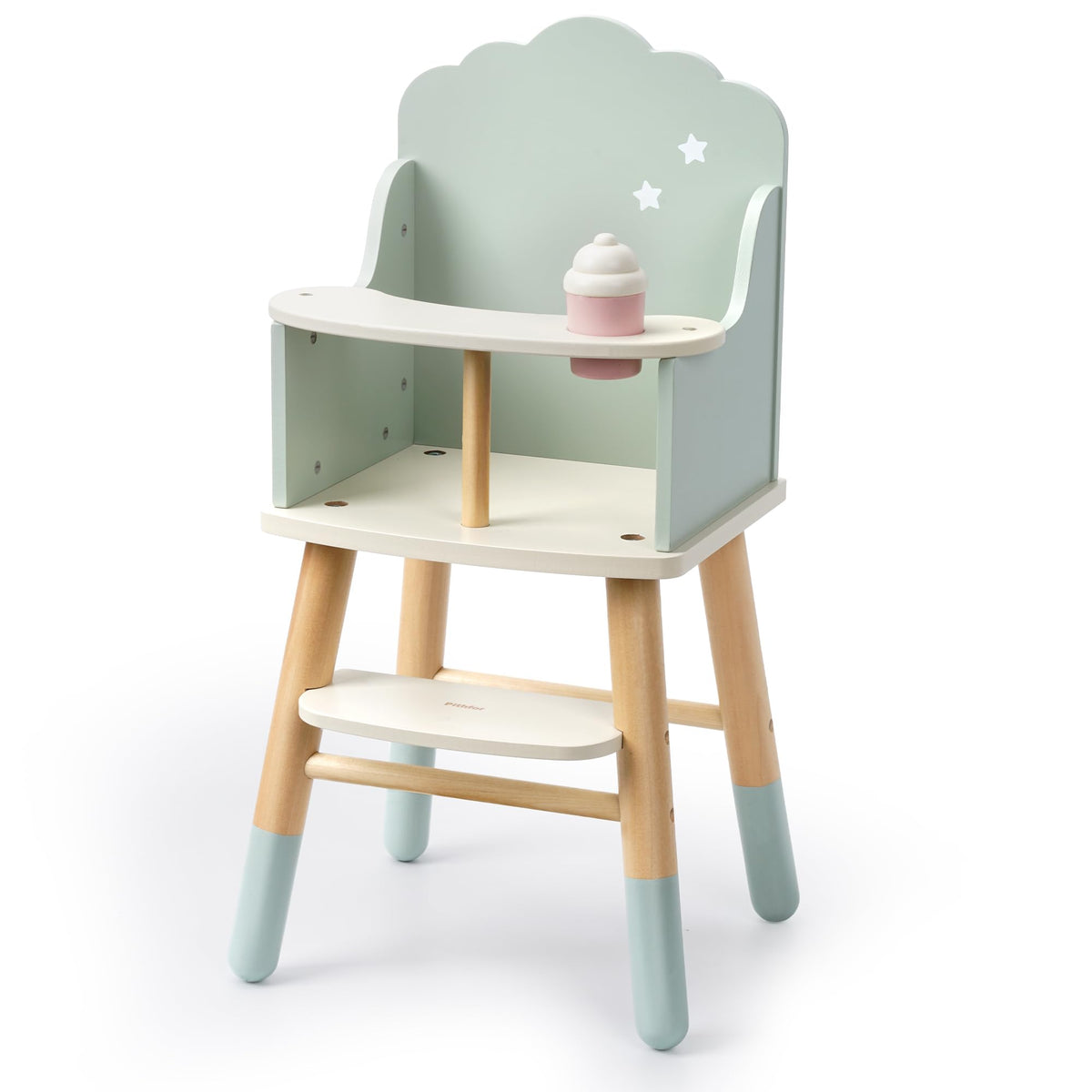 Pithfor Wooden Baby Doll High Chair, Baby Doll Furniture, Fits Up to 18 inch Dolls, 18 inch Doll Accessories - Green
