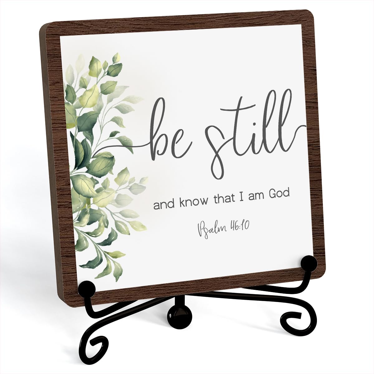 Be Still And Know That I Am God Table Sign, Farmhouse Bathroom Decor, Eucalyptus Desk Decor For Living Room Home Office Mantle Coffee Bar Bookshelf Kitchen Entryway (C10)