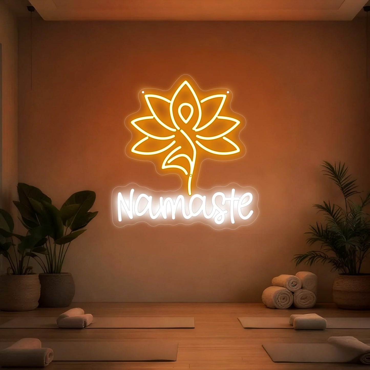 Namaste with Lotus Flower Neon Sign, Yoga Zen LED Light, Meditation Lamp Yoga Fitness Studio Decor, Meditation Art, Home & Spiritual Space Gift, Light Up Wall Art for Home or Yoga Studio Office Shop-14.45" x 13.7"