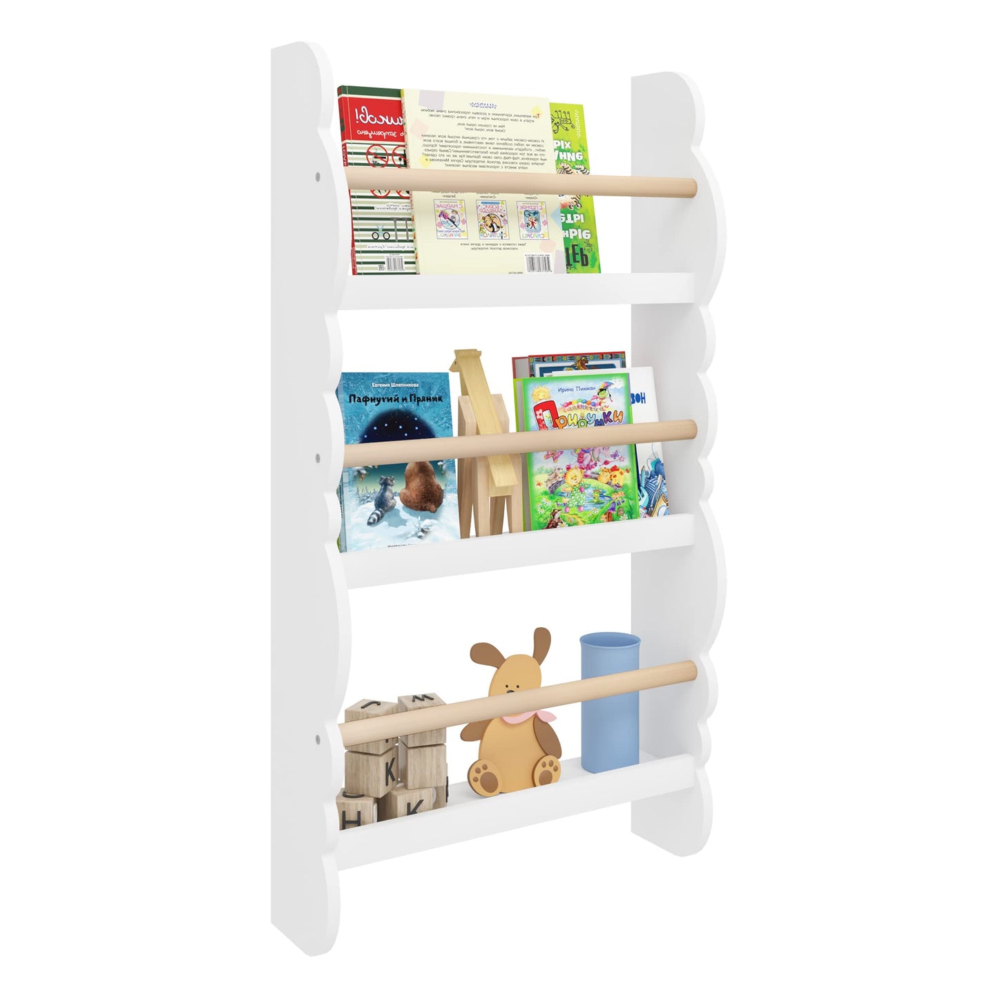 WOLTU Kids Bookcase, Wall Shelf, 3-Tier Children's Bookshelf, Storage Display Rack, Wooden Book Organiser for Children's Room, Cloud-shape, White