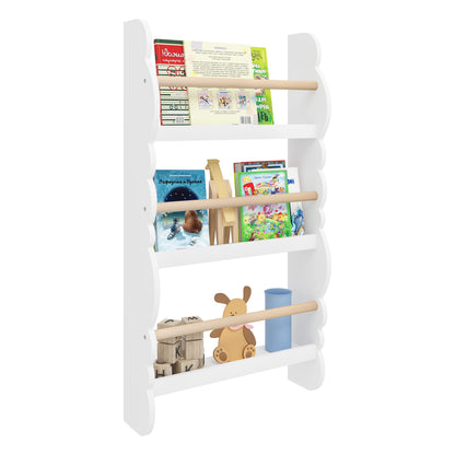 WOLTU Kids Bookcase, Wall Shelf, 3-Tier Children's Bookshelf, Storage Display Rack, Wooden Book Organiser for Children's Room, Cloud-shape, White