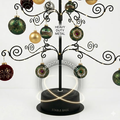 HOHIYA 24” Rotating Ornament Display Tree Stand 36 Hooks Metal Tabletop Display Rack for Christmas Ornaments Halloween Decor Craft Show Display Heavy Duty Black