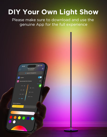 Govee LED Floor Lamp, RGBIC Modern Corner Lamp, Smart Standing Lamp with 61 Scene Modes,Music Sync, Black Corner Floor Lamp for Living Room, Bedroom