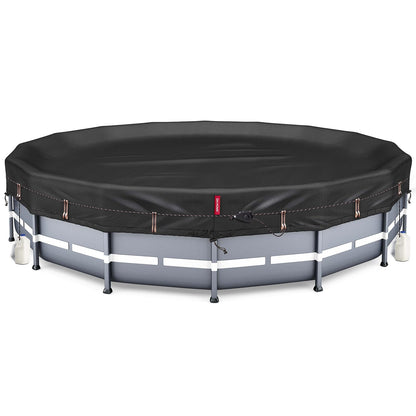 QH.HOME [2025 Upgraded Ultimate Windproof] 18 Ft Round Pool Cover with Fast Tightening Patented Ratchet,Solar Pool Cover for Above Ground Pools [Durable, Tear Resistant] with Weight-Bearing Rings