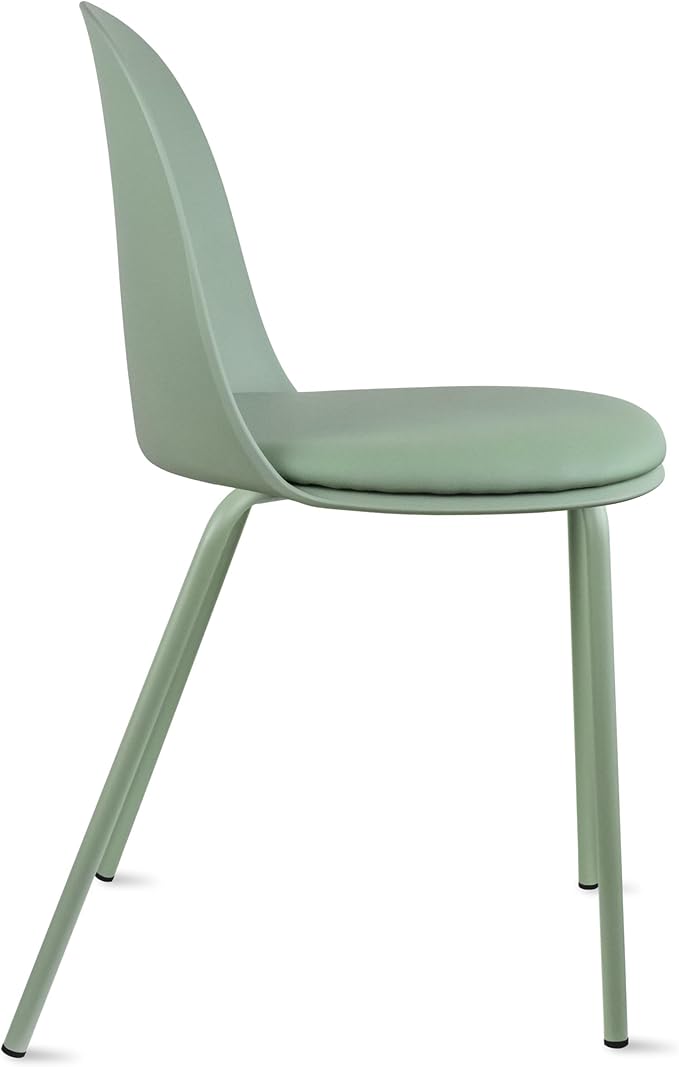 2xhome Modern Stackable Armless Dining Chair | Plastic Shell Seat with Metal Legs | Indoor or Outdoor Use | Home Kitchen Patio (4, Green, Padded Seat)