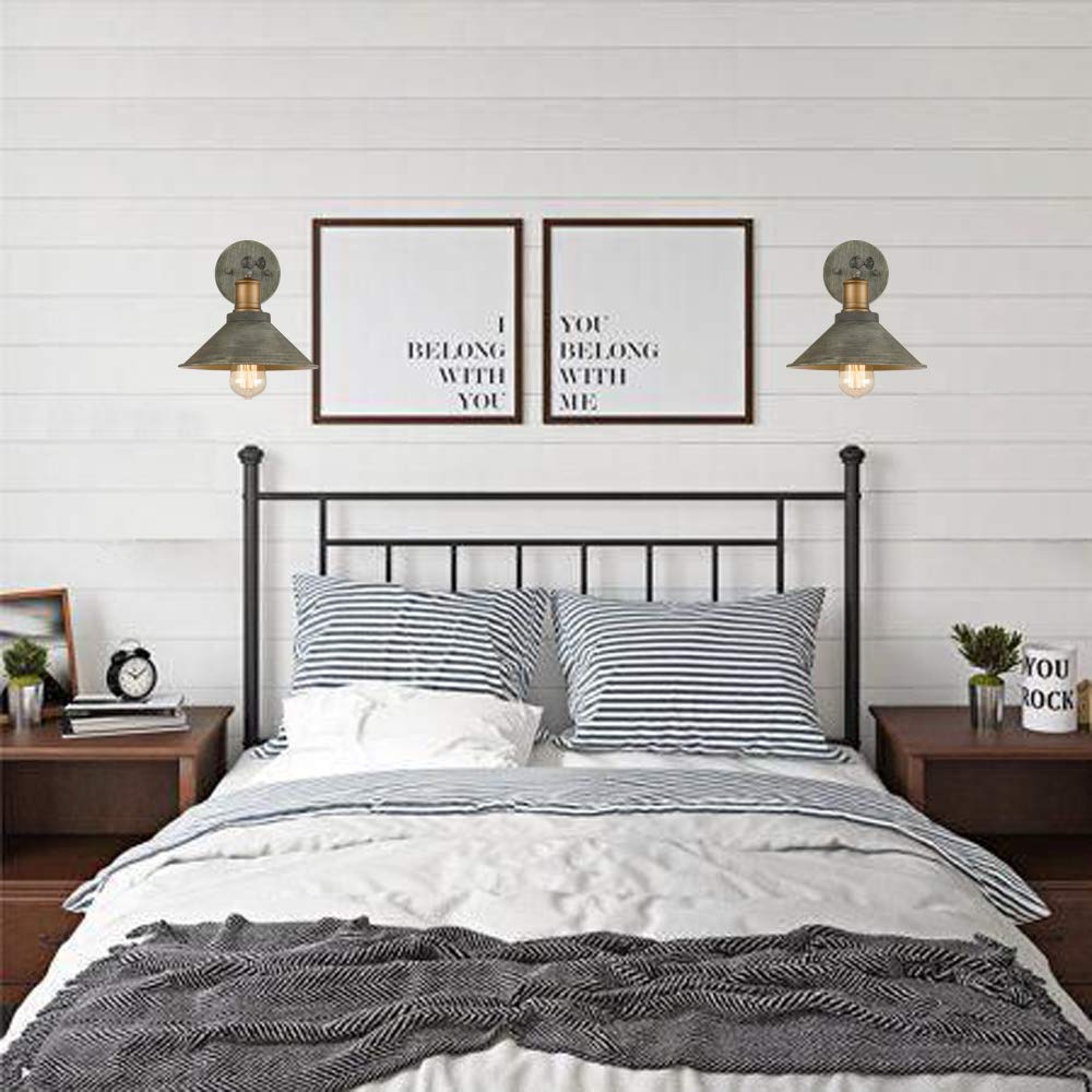 JEENKAE Vintage Farmhouse Wall Sconces Hardwired or Plug-in Bedroom Bath Wall Lamps Set of 2 with on/Off Switch