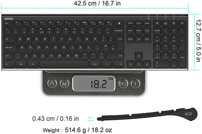 Arteck 2.4G Wireless Keyboard Stainless Steel Ultra Slim Full Size Keyboard with Numeric Keypad for Computer/Desktop/PC/Laptop/Surface/Smart TV and Windows 10/8/ 7 Built in Rechargeable Battery
