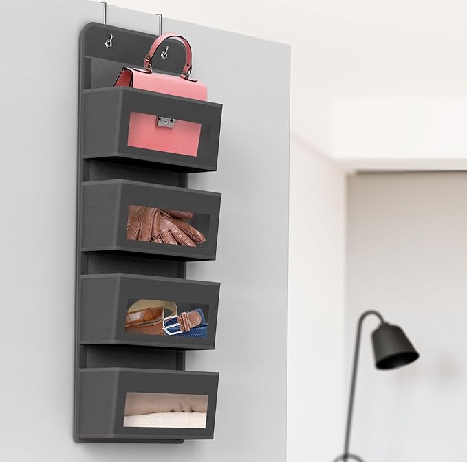 Simple Houseware 4 Clear Window Pocket Over Closet Door Storage Hanging