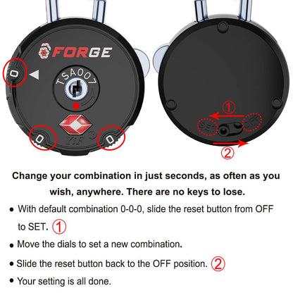 Forge Quality TSA Approved Luggage Locks for Travel Accessories, Suitcase, Pelican case, Ammo Boxes, Set Your own Combination, Zinc Alloy Body-Cable Black 4 Locks