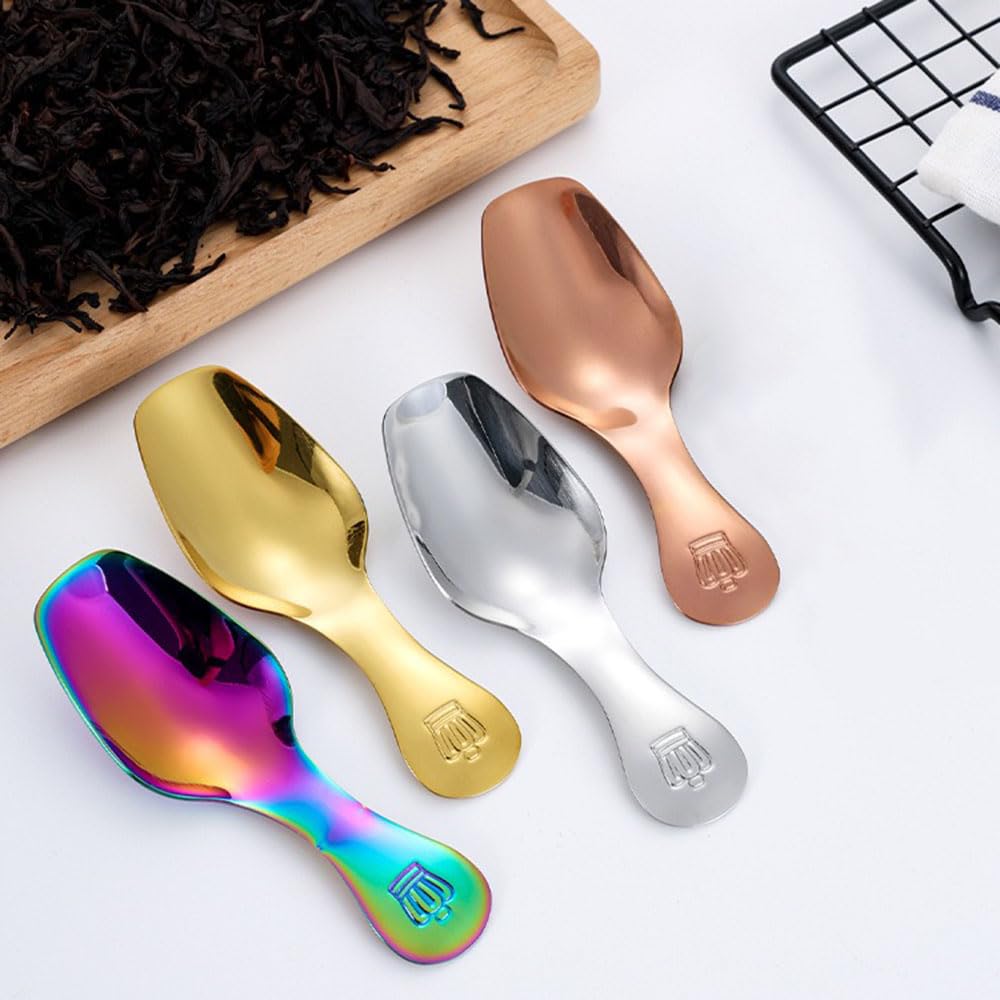2 Pcs Stainless Steel Mini Dessert Spoons - Short Handle Tasting Scoops for Candy, Salt, Sugar, Coffee | Seasoning Spoon for Ice Cream, Cake, Canisters