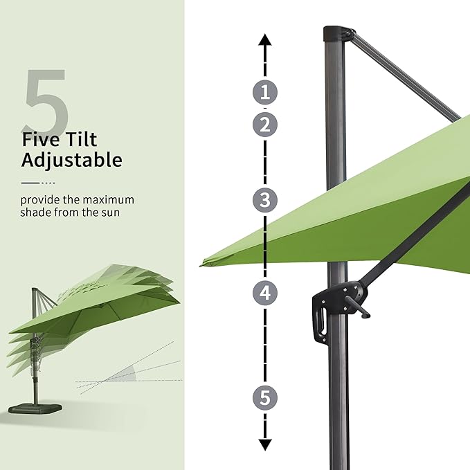 PURPLE LEAF 9' X 11.5' Square Cantilever Umbrella Patio Umbrella with Base Outdoor Umbrella Aluminum Offset with 360-degree Rotation for Garden Deck Pool Patio Apple Green