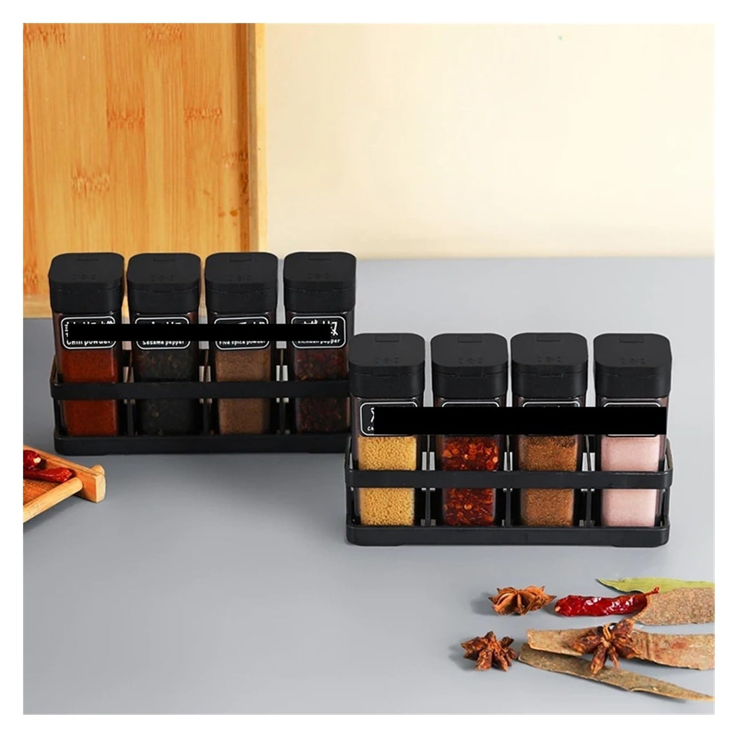 Four-Grid Barbecue Spice Bottle Household Set, Salt Pepper Jar Kitchen Sealed Seasoning Container Organizer(Coffee 4Pcs)