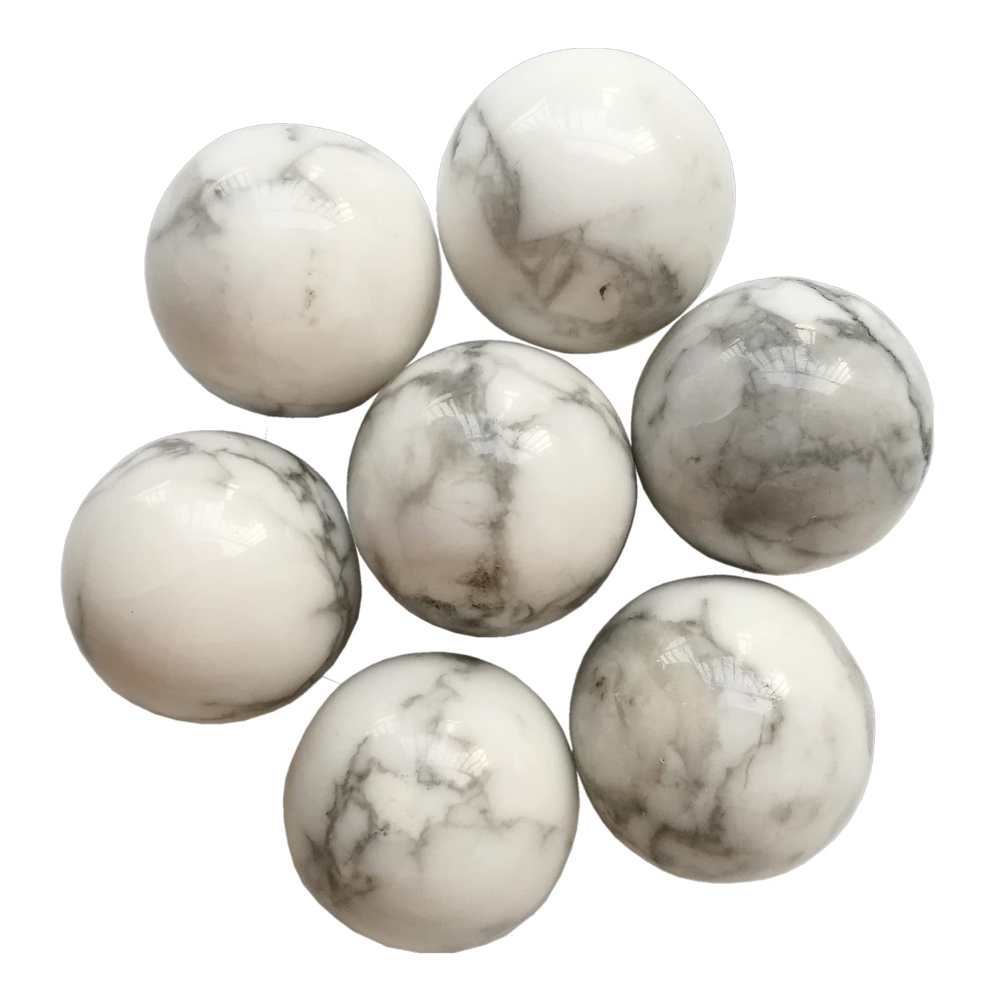 Bacatgem 7 Pcs Natural White Howlite Turquoise Crystal Sphere Ball,0.78 Inchs Feng Shui Chakra Aura Home Desk Decor Decorative Collection