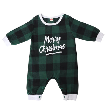 AGQT Infant Baby Boys Christmas Outfit Long Sleeve Onesie One Piece Romper Bodysuit 1st Xmas Clothes Green and Black Plaid Size 3-6 Months