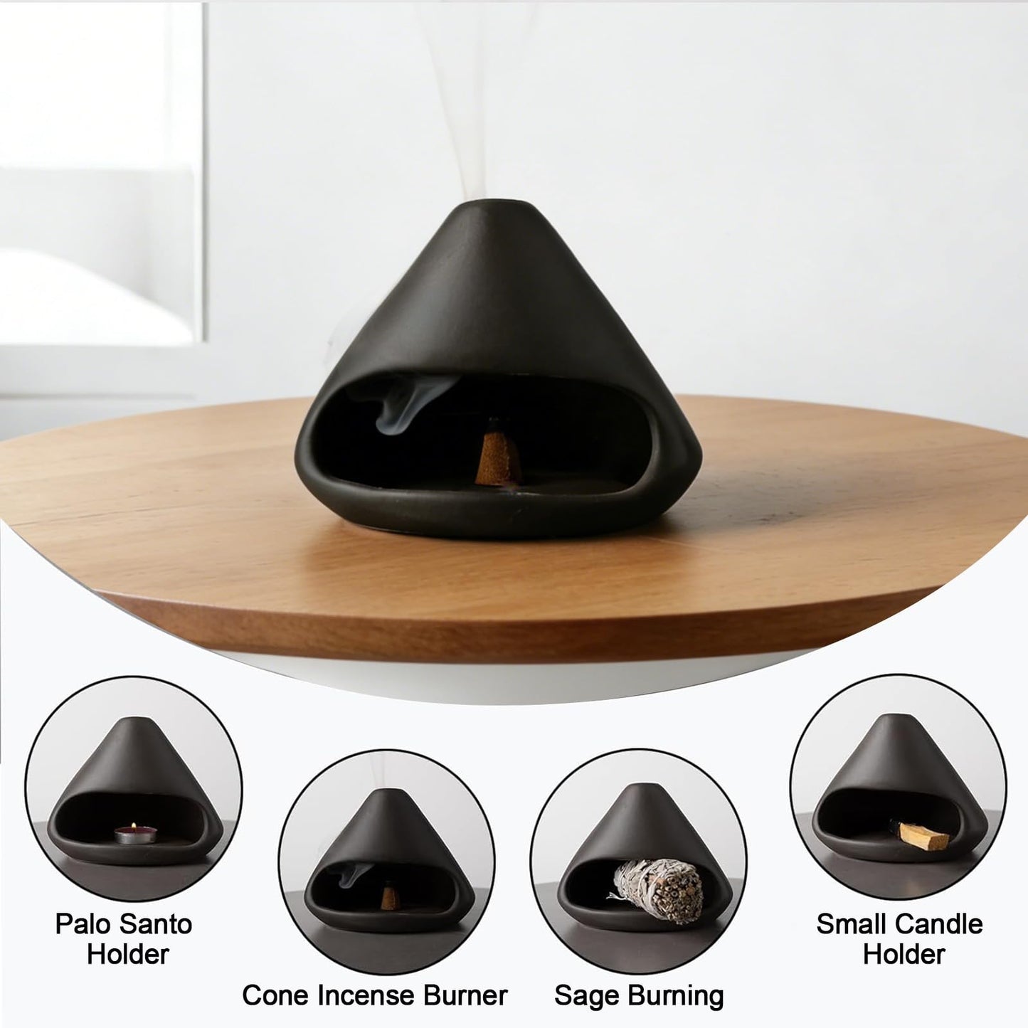 Ceramic Palo Santo Holder Incense Burner with Handcraft Small Ceramic Sage Burner Holder， for sage、Cone Burning, Aromatic Home Decor, Ceramic ash Tray, Anxiety Relief Meditation for Women